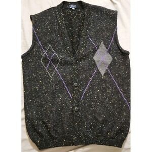 Daniel Hechter Paris Sweater Vest Cardigan Wool Blend Black Made France